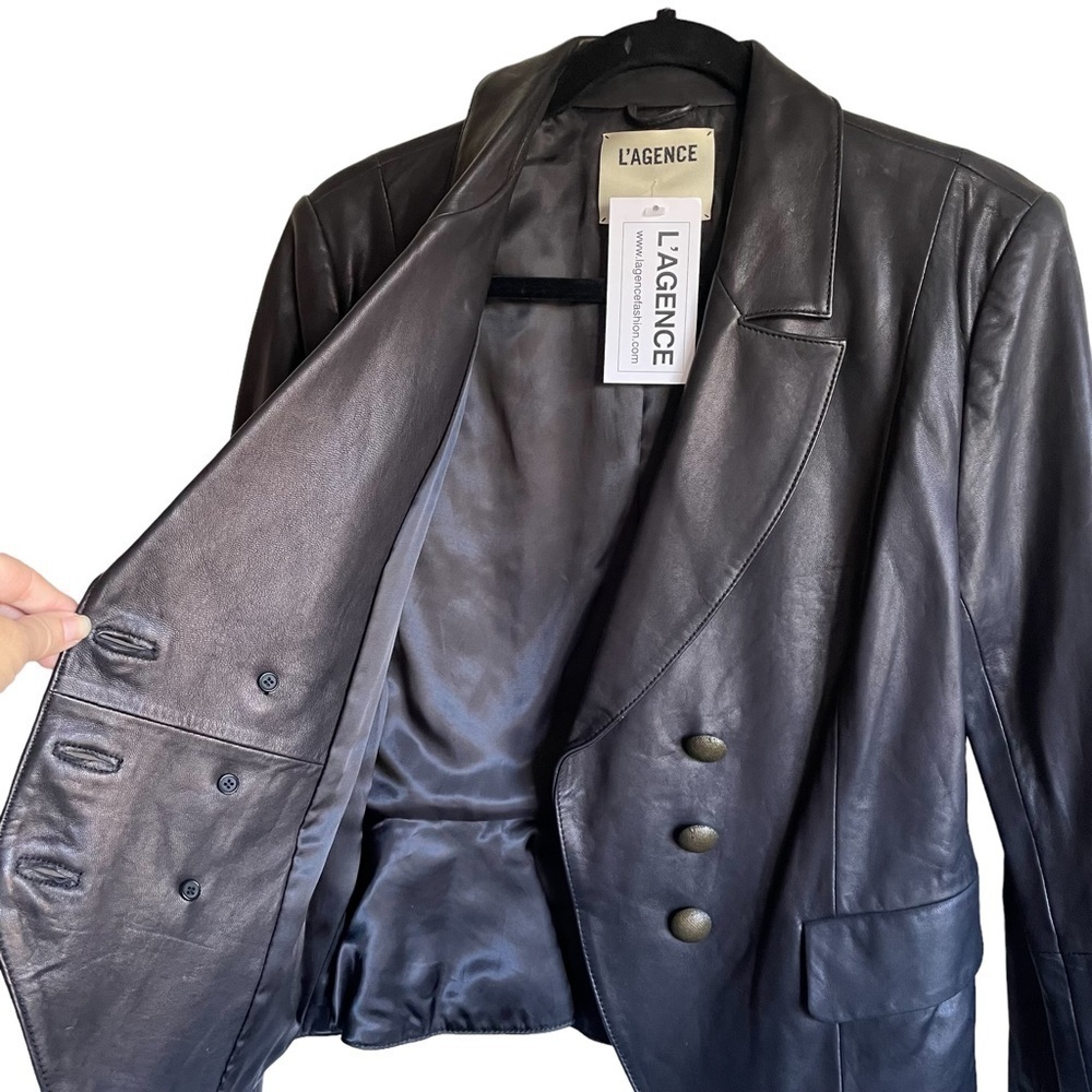 L’AGENCE Lamb Leather Double Breasted Blazer Size 8 NWT - Picture 5 of 16